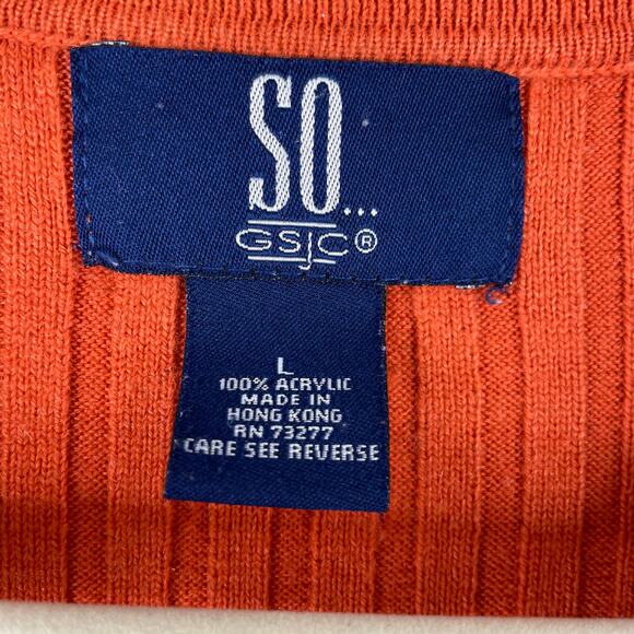 So...GSJC Pumpkin Ribbed Long Sleeve V-neck Blouse Large Retro 80s Hippie - Picture 6 of 10
